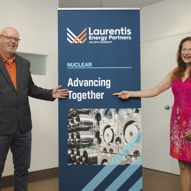 Andrew Whipple, Senior Advisor at Laurentis Energy Partners (left) celebrates partnership with President of the Atlantica Centre for Energy, Colleen d'Entremont (right).