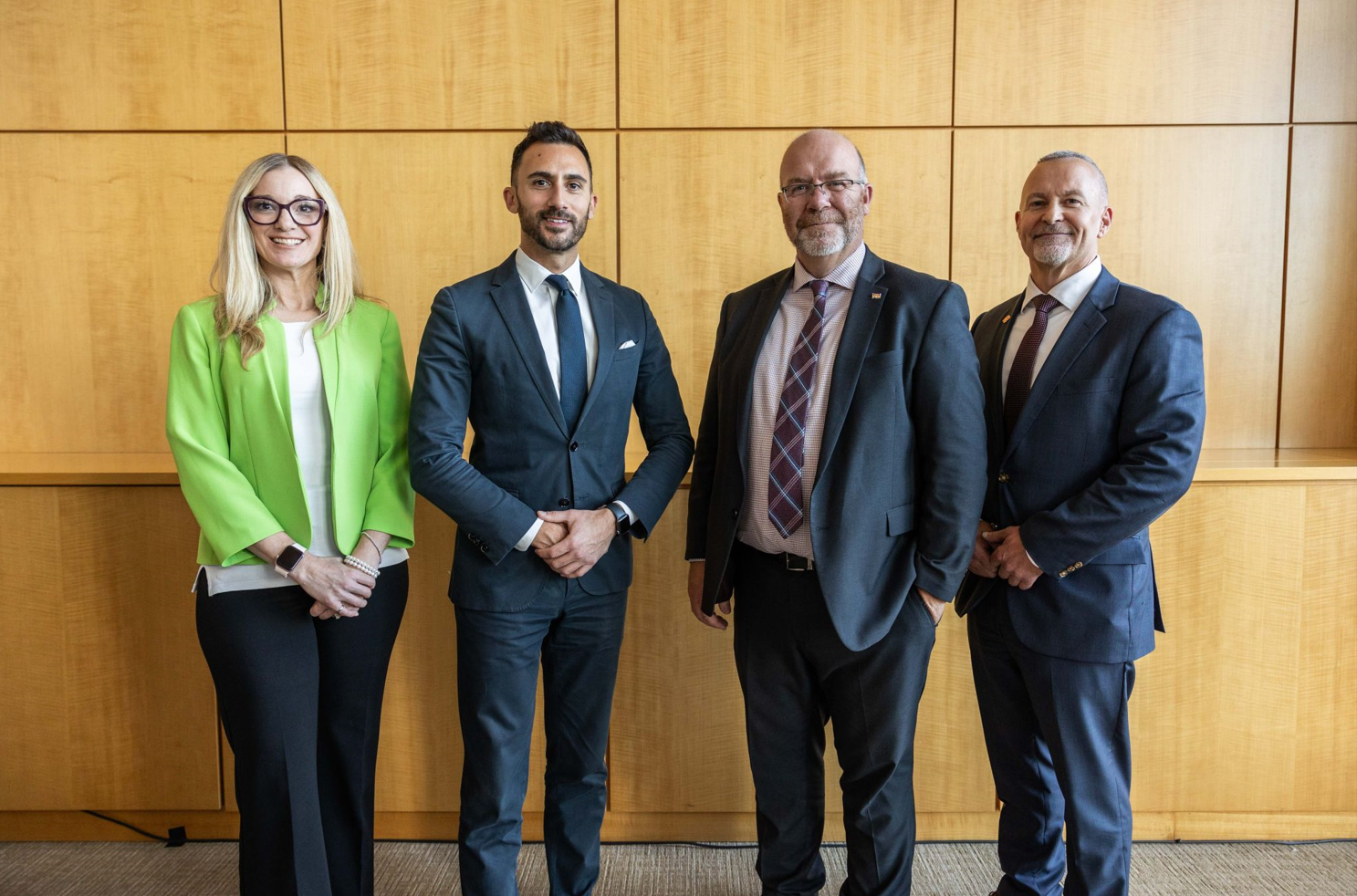 Pictured left to right is Leslie McWilliams,Laurentis President and CEO; Stephen Lecce, Ontario Minister of Energy and Mines; René Legacy, New Brunswick Deputy Premier and Minister of Energy, Finance, and Treasury Board; and Darren Murphy, New Brunswick Power Senior Vice President of Major Projects.